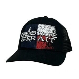 George Strait Texas Flag Trucker Hat Snapback  Mesh Cap Black Off Tour Merch